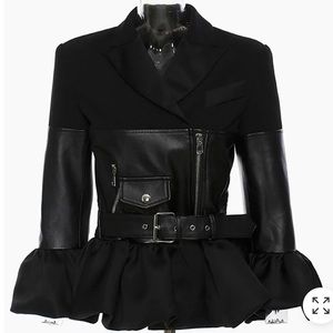 Peplum PU/ Vegan Leather Trim Blazer Jacket